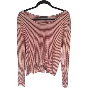 West Coast Love Red White Striped Top Size M Scoop Neck Knotted Hem Long Sleeve